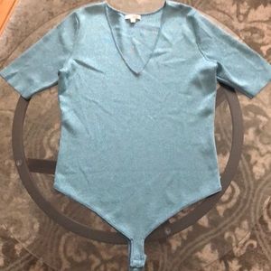 Shimmery Blue V-Neck Body Suit